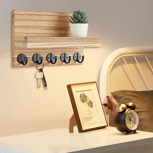 Estante clasificador de correo de madera maciza con colgador de llavero rústico 4