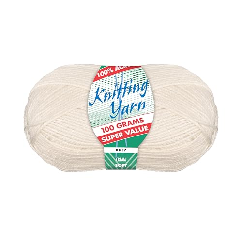 Yatsal 100% Acrylic 8-Ply Knitting Yarn 100 g, Cream