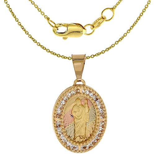 Silver City Jewelry, Inc. 7/8 Inch (22Mm) Oval Genuine 14K 3-Color Gold Cubic Zirconia St Jude Pendant For Women & Men Diamond Cut Back No Chain #TOP2