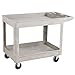 Rubbermaid Commercial Products Heavy Duty 2-Shelf Utility/Service Cart, Medium, Lipped Shelves, Storage Handle, 500 lbs. Capacity, Beige, for Warehouse/Garage/Cleaning/Maintenance