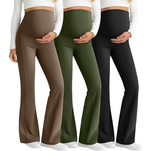 Sweetyweee 3 Pack Maternity Flared Leggings Over The...