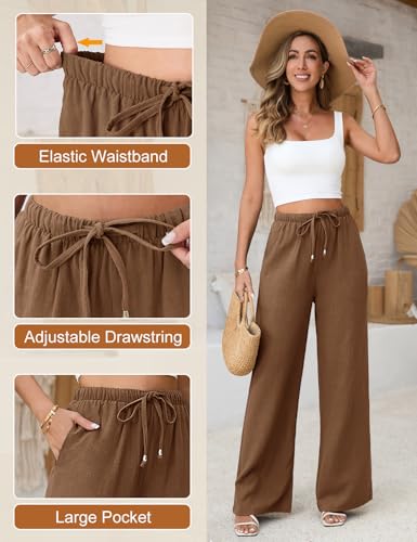 Image of UMIPUBO Womens Linen Pants Flowy Palazzo Wide Leg Pants | Casual Pants,High Waisted Drawstring Trousers,Drawstring Elastic Waist Trousers,Summer Beach Vacation Pants