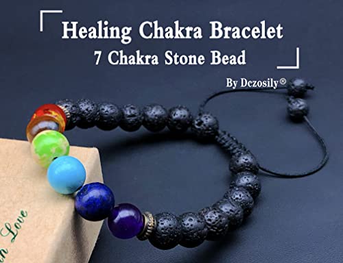 Dczosily Lava Rock 7 Chakras Bracelet For Women Men Crystals And Healing Essential Oil Diffuser Stones Bracelets 8Mm Yoga Beads Bangle (8Mm, Colorful Volcanic) #TOP1