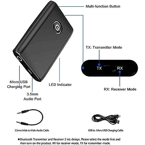 Lerkely Adaptador Bluetooth 5.0 Transmisor,Mini Adaptador inalámbrico Bluetooth Baja Latencia,Conexión Dual de Salida Estéreo