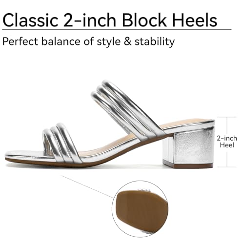 Image of Women's Heeled Sandals Two Strap Square Open Toe Heels 2-Inch Chunky Sandals Dress Shoes Wide Feet Friendly