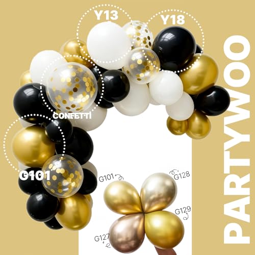 Image of PartyWoo Black and Gold Balloons 66pcs 12 Inch Matte Black White Metallic Chrome Gold Confetti Balloons for Graduation Baby Shower Birthday New Year's Eve Anniversary Bachelorette Party Decorations