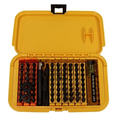 Chapman MFG 1000 Mity Master Set - Includes Phillips, Slotted, SAE & Metric MM Hex, Ball Allen Hex, JIS, Star (for Torx), Robertson Bits, Complete Set 68 USA Made Insert Bits, Mini Ratchet Hand Tool Cover