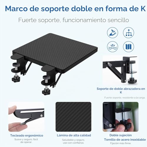 Miniatura 4 de Bandeja De Expansión De Escritorio, 20 24 Cm Soporte De Teclado De Escritorio Ergonómico, Soporte De Brazo De Ratón Robusto, Adecuado Para El Hogar Y La Oficina, Sin Pinzas Perforadas