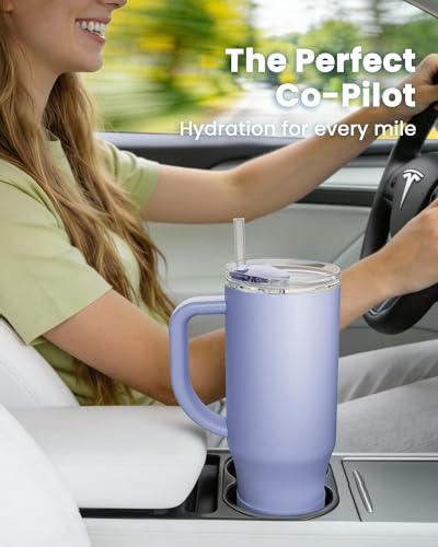 Image of Renoj Insulated Mug 100% Spill Resistant Insulated Water Bottle for Iced Coffee & Hot Drinks - Fits Car Cup Holder, Ideal Gift, 2 Straws & Silicone Boot - FlexSlide Blue 40 oz