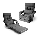 WEIMALL 座椅子 リクライニング 肘掛け付き 14段階 ハイバック ファブリック 折りたたみ コンパクト 高齢者 1人掛け 日本製ギア クッション付き 通常タイプ・ブラック FGC005BK