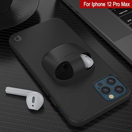 Punkcase Iphone 12 Pro Max Airpods Case Holder (Centerpods Series) | Slim & Durable 2 In 1 Cover Designed For Iphone 12 Pro Max (6.7") | Protects Your Phone & Stores Your Airpods Gen. 1 & 2 [Black] #TOP3