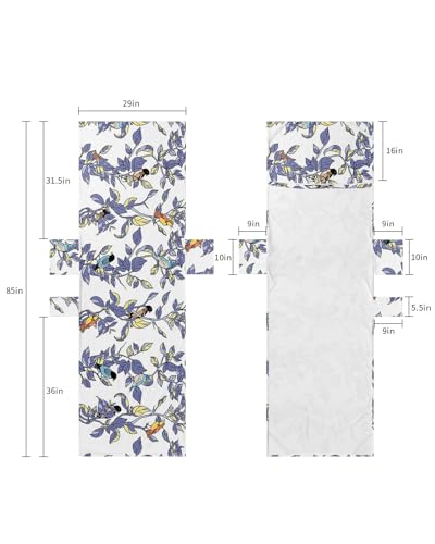 Blue Botanical Beach Lounge Chair Towel Cover, Soft Chaise Lounge Towel with Side Pockets Patio Pool Chairs Cover for Beach/Pool Sunbathing 29x85 Pastoral Blue Yellow Plants Birds