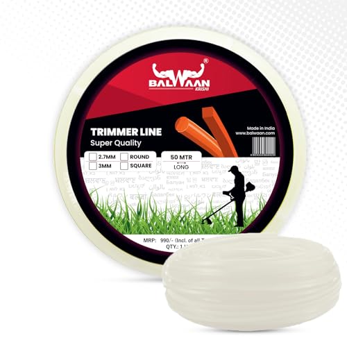 Image of Balwaan Krishi Trimmer Line | Nylon Rope Bundle for Brush Cutter| Accessory of Tap n Go | Grass Cutter, Trimmer, Tap n Go | Suitable for All Types of Brush Cutters (Square, Pack of 1)|NRS-350 (White)