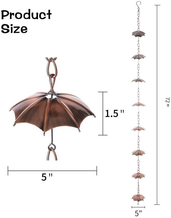 Miniatura 4 de Topadorn Cadena de lluvia decorativa de 6 pies, cadena de metal para exteriores, 72 pulgadas, para aleros de casa, jardín y hogar, cadenas de lluvia
