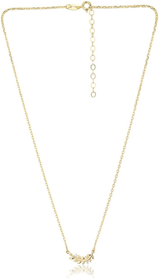 Vanbelle 18K Gold Plated Jewelry - Laurel Wreath Leaves Pendant Necklace with Cubic Zirconia Stones - Elegant handcrafted for Women - 16" long + 2" extender - Image 2