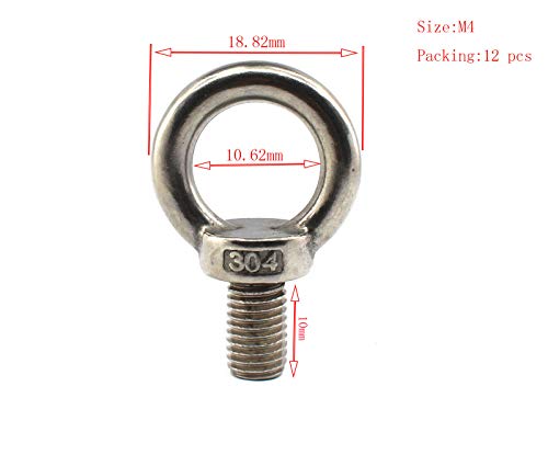 Image of 304 stainless steel M4 lifting rigging eyebolt ring Shaped with standard length of thread pack of 12 pcs