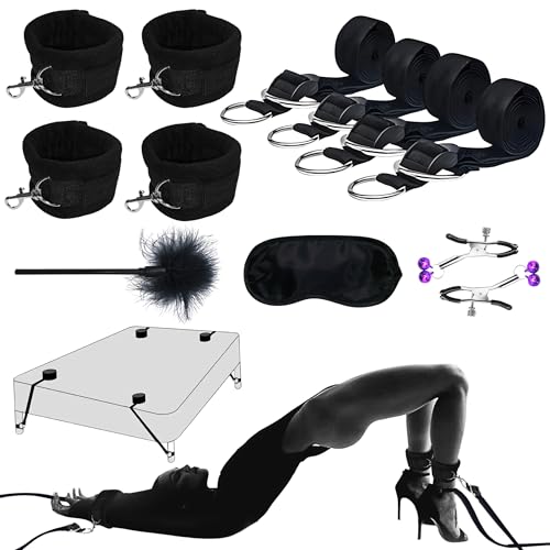 Kit Bondage BDSM Complet – Accessoires BDSM, Menottes Érotiques pour Poignets & Chevilles, Jouets Érotiques pour Couple, Set BDSM Hard pour Retenue et Jeux de Bondage.