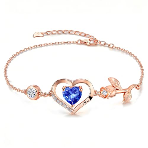 Image of 1CT Rose Heart Bracelet Moissanite Lab-Grown Sapphire Ruby Emerald&More 18K White Rose Gold Plated Anniversary Birthday Gift for Wife Girlfriend Mom Daughter Mothers Day Gift for Mom