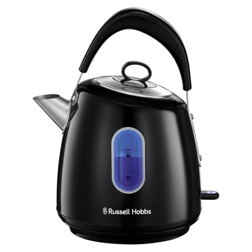 Russell Hobbs Electric Kettle (For Hot Water, Tea or Coffee, 1.5L, Fast Boil, Stainless steel with grey accents, Pull off lid, Perfect pour spout, Internal illumination, 3000W, Black) Stylevia 28131