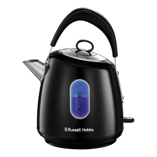 Russell Hobbs Electric Kettle (For Hot Water, Tea or Coffee, 1.5L, Fast Boil, Stainless steel with grey accents, Pull off lid, Perfect pour spout, Internal illumination, 3000W, Black) Stylevia 28131