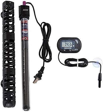 MQ Submersible Aquarium Heater Auto Thermostat, 200W Fish Tank Heater with LCD Digital Aquarium Thermometer, Shatter-Proof and Blast-Proof