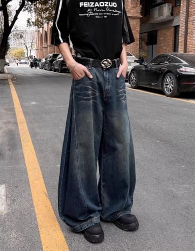 Unisex Baggy Y2K Wide Leg Jeans – Vintage Washed High Waist Loose Fit Distressed Denim Pants for Streetwear Casual Look3