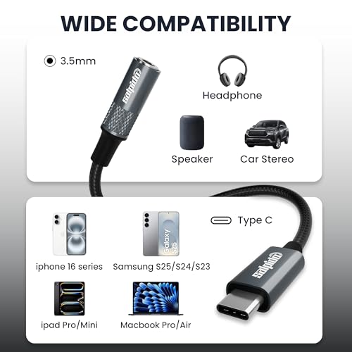 Image of SL-MM5 USB-C to 3.5mm Audio Adapter, Type-C to Aux Cable with Hi-Fi Chip, PP Yarn Braided, Aluminum Alloy Shell, 130mm Converter Cord for Android, Headphones, Mic, Music, Calls