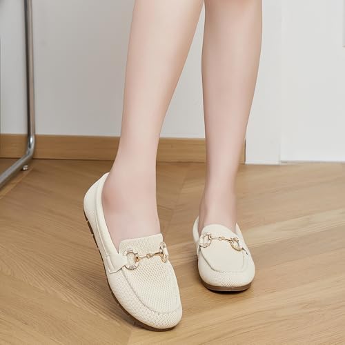 Image of Women's Knit Slip On Loafers - Breathable Mesh Flats with Memory Foam Insole & Arch Support, Non-Slip Comfortable Shoes for Work Office Commute, Driving, Casual Daily Walking (Wide Foot Friendly)