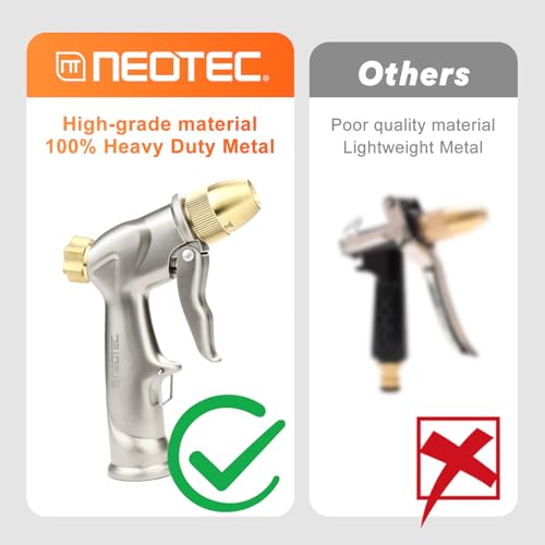 NEOTEC Upgrade 100% Heavy Duty Metal Garden Hose Nozzle,High Pressure Water Hose Nozzle with 4 Spray Patterns Rotating for Outdoor Lawn & Garden Watering, Car & Pet Washing