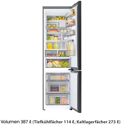 Samsung Bespoke RB38A7B6AB1/EF Kühl-/Gefrierkombination, Cool Select+, Twin Cooling+, Metal Cooling, No Frost+, 35 dB(A) Geräuschlevel, Digital Inverter Technologie, Premium Steel, 203 cm, 387 ℓ