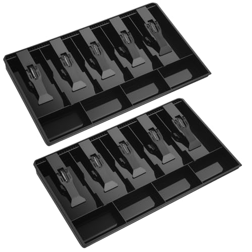SHENLIU 2 Pack Cash Register Drawer Insert Tray Organizer with 5 Bill/4 Coin, Black Portable Currency Till Replacement Money Organizer Storage Box