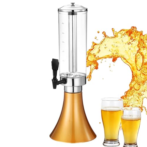 Dispensador de torre de cerveza de 3 L, herramienta dispensadora de bebidas de cerveza con tubo de hielo extraíble y luz colorida, transparente con escala transparente, antioxidante y larga vida útil