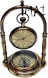 Nautical Maritime Compass Base Table Clock Antique Brass Hanging Desk Clock Victoria London Pocket W