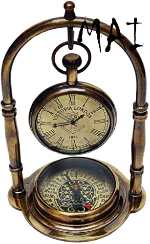 Nautical Maritime Compass Base Table Clock Antique Brass Hanging Desk Clock Victoria London Pocket Watch #TOP30
