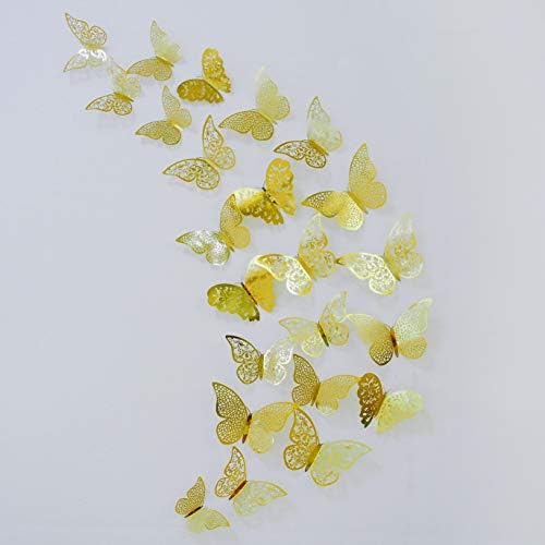 pinkblume Gold Butterfly Decorations Stickers 3D Butterfies Wall Decor DIY Home Decorations Removable Wall Decals Murals for Home Living Room Babys Kids Bedroom Showcase Nursery Art Decor (36PCS)
