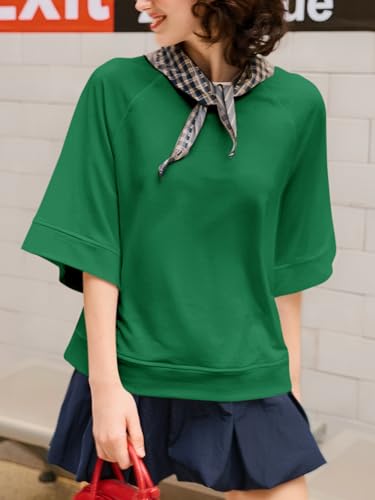 Image of Tankaneo Womens Oversized Half Sleeve T-Shirts Crew Neck Boxy Basic Tees Tops Summer Casual Loose Fit Tunic Shirts