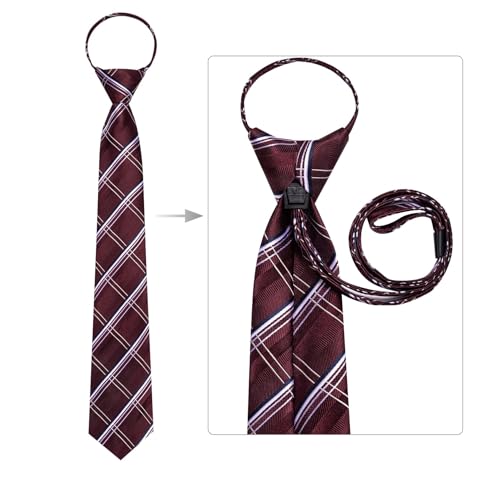 Image of Hi-Tie Zipper Ties for Men Pre-tied Tie Set Lapel Pin Pocket Square and Cufflinks Formal Business Wedding Adjustable Necktie