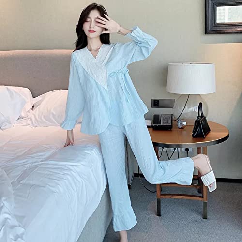 DFRIZ Pyjama en Pur Coton Respirant pour Hommes et Femmes Ensembles de Pyjama en Fil de Coton pour Femmes Automne Printemps Fleur Style Vintage vêtements de Nuit vêtements de Nuit -XXL Cover