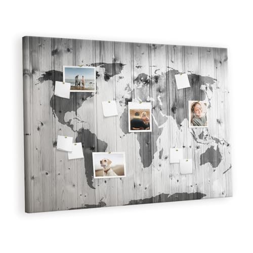 Tableau en liège horizontal 140x100 cm avec carte du monde sur bois et punaises