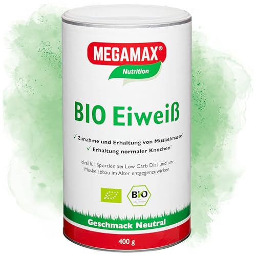 MEGAMAX Bio Eiweiß Neutral 400 g – 100% Bio-Milchproteinkonzentrat, Proteinpulver zum Shaken, Kochen & Backen – 25 g Eiweiß pro Portion (in Wasser)