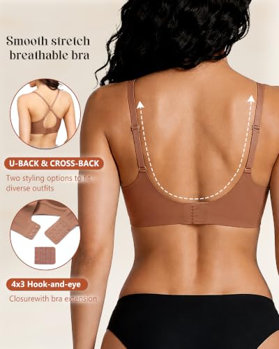 LEVAO Women's Seamless Wireless Push Up Bras Adjustable T-Shirt Bralettes | Soft wireless bra provides all-day pressure-free comfort and dynamic support without digging in