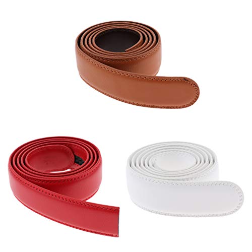 jojomis Men's Leather Belt Strap with Ratchet Mechanism No Buckle Design Replacement Strap 49.6 Inch Length 3.5cm Width Brown Red White- 126cm Brown4