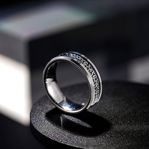 Greenpod 6mm 8mm Tungsten Rings for Men Women Silver Beveled Edge Celtic Knot Rings Black Carbon Fiber Inlay Wedding Bands for Him Size 5-152