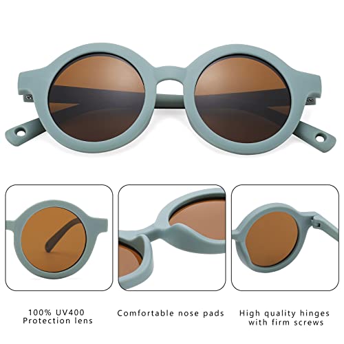 Coasion Baby Polarized Round Sunglasses Flexible Rubber Shades With Strap For Toddler Newborn Infant Ages 0-24 Months  thumb #3