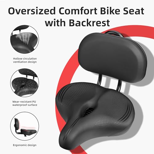 image for COOLWUFAN Oversized Bike Seat with Backrest for Peloton Bike, Wide Bic