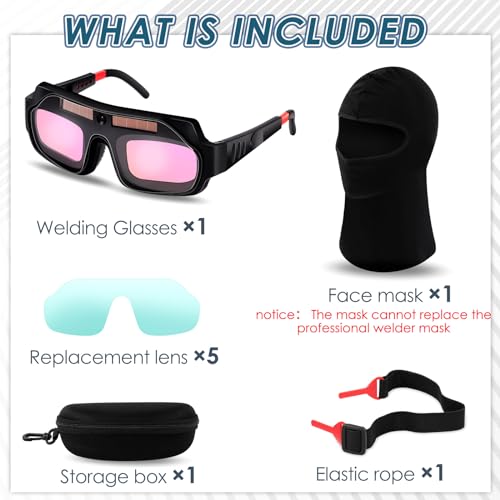 Image of Tellegloww 1 Set Auto Darkening Welding Glasses with Replacement Lenses, Solar Welding Goggles for Tig Mig Mma Plasma Cutting