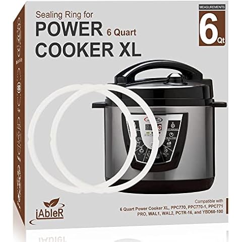Original Sealing Ring for 6 Qt Power Pressure Cooker XL 6 Quart Replacement Silicone Gasket Seal Rings Compatible With 6 Qt PPC770 PCXL-PRO6, PC-TRI6, PPC771, PRO, WAL1,WAL2 Accessories Parts 2-Pack Cover