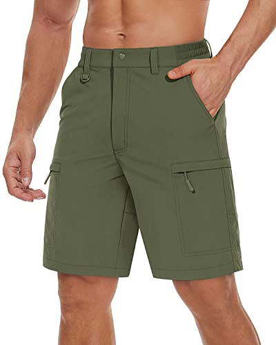 TACVASEN Mens Outdoor Tactical Shorts Elasticated Waist Shorts Mountain Camping Shorts with 5 Pockets,Army Green,40