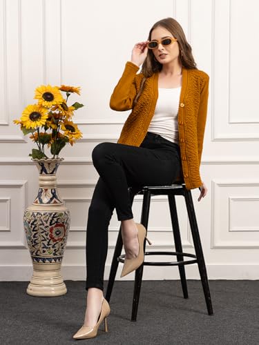 Image of Women's Winter Woolen Cardigan | Full Sleeve Textured Buttoned Sweater for Women | Soft Wool V-Neck Warm Knitted Outerwear for Office & Casual Wear
