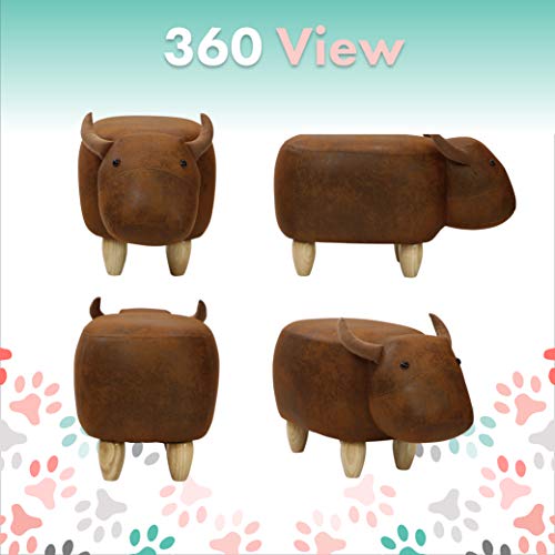 CRITTER SITTERS Brown Cow 14" Seat Height Animal Faux Leather Look-Durable Legs-Furniture for Nursery, Bedroom, Playroom & Living Room-Décor Ottoman - Thumbnail 4